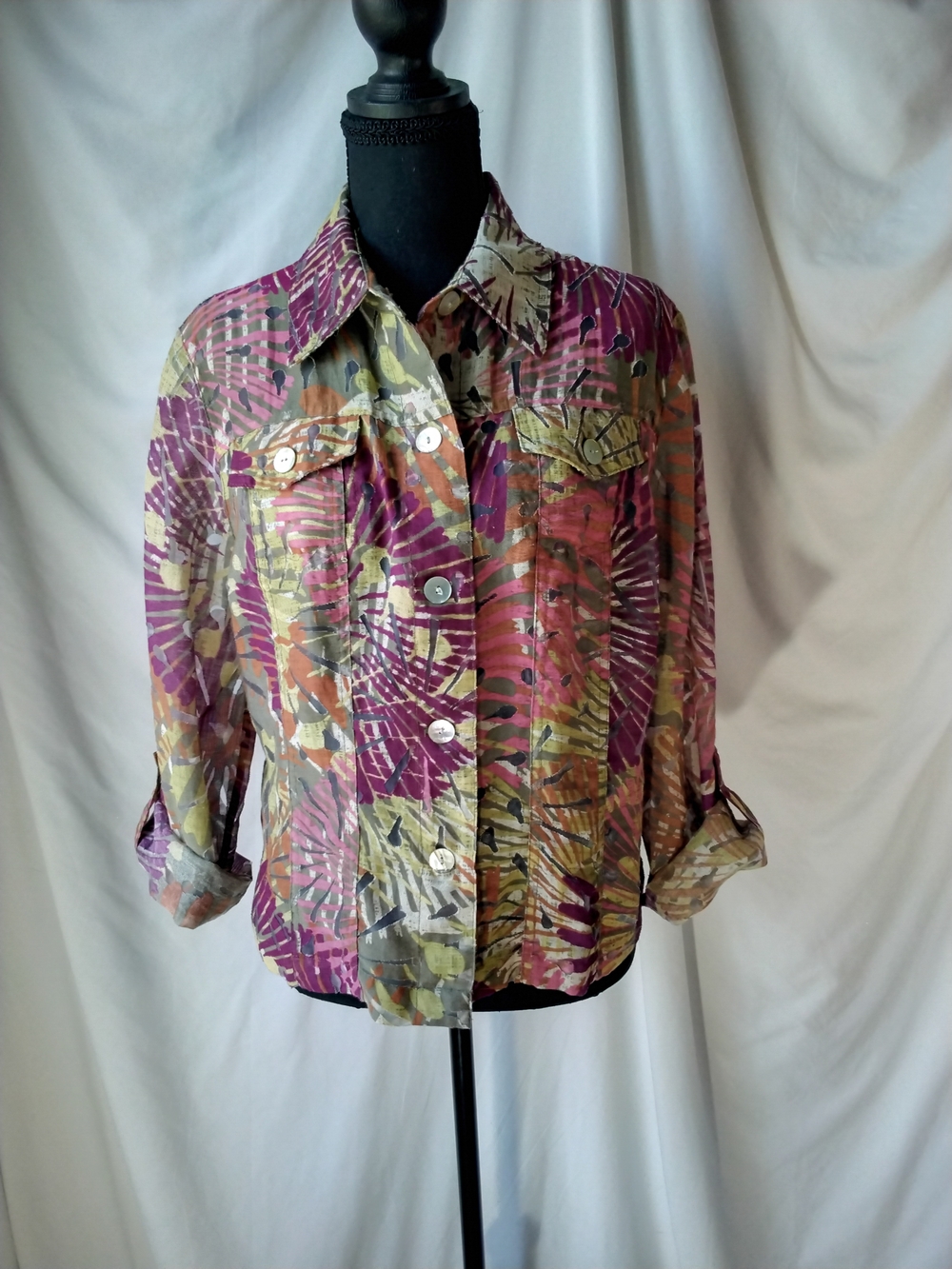 Ruby Rd Button-Front Floral Print Top/Jacket - Purple Multi